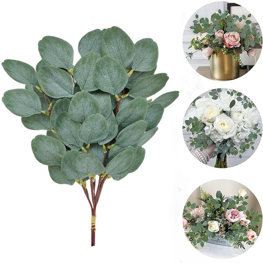 1 adet Yapay Okaliptüs Yaprakları İpek Dıy Buket Yapay Bitkiler Düğün Tatil için Yeşillik Dekor Ev Dekoratif Çiçekler
