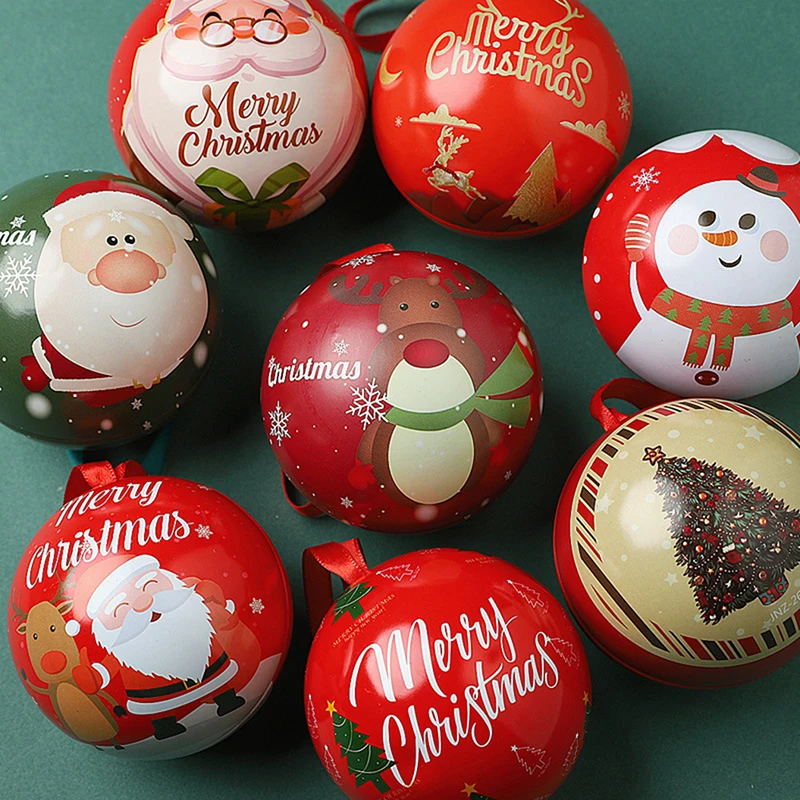 1 adet Yaratıcı Noel Şeker Kutusu Teneke Top 7cm Noel Ağacı Asılı Topları Süs Noel ağaç dekor Topu şeker kavanozu Depolama