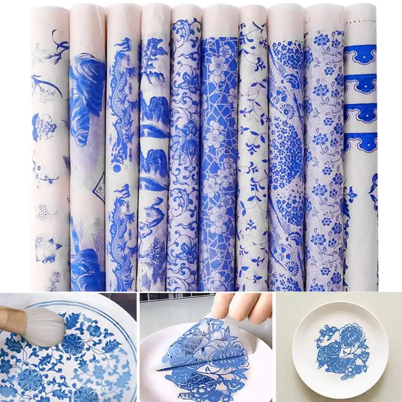 1 adet Çömlek Seramik Kil Transfer Kağıdı Sır Sıraltı Çiçek Kağıt Jingdezhen Mavi Ve Beyaz Porselen çıkartma kağıdı 47x35cm