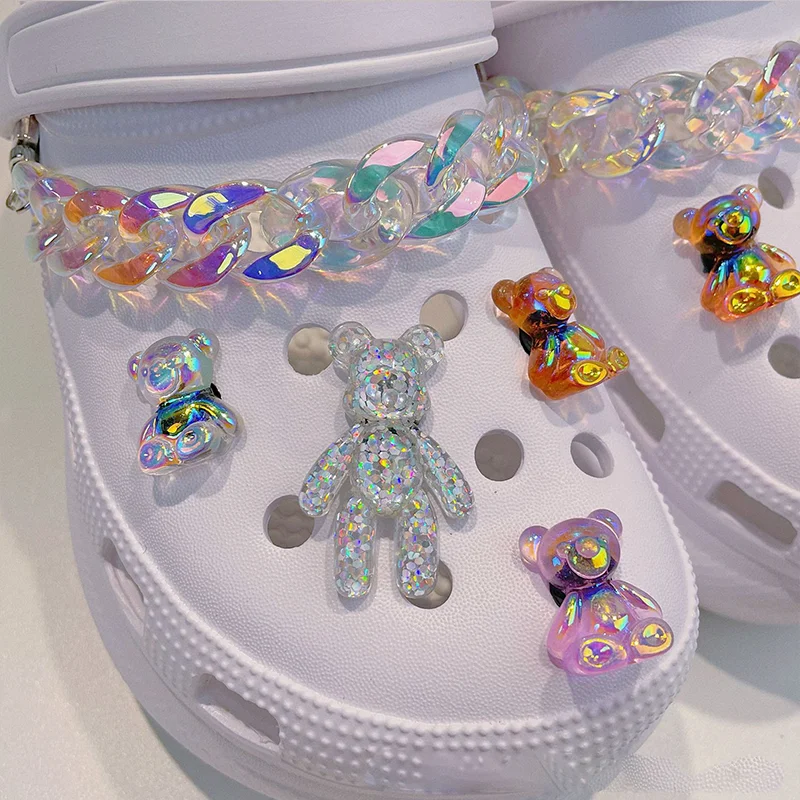 1 Takım Sevimli Croc Takılar JIBZ Kristal Zincir Bling Ayı Crocs Takılar Kız için Renkli Aksesuarlar Ayakkabı Takılar Tasarımcı 2022 Yeni