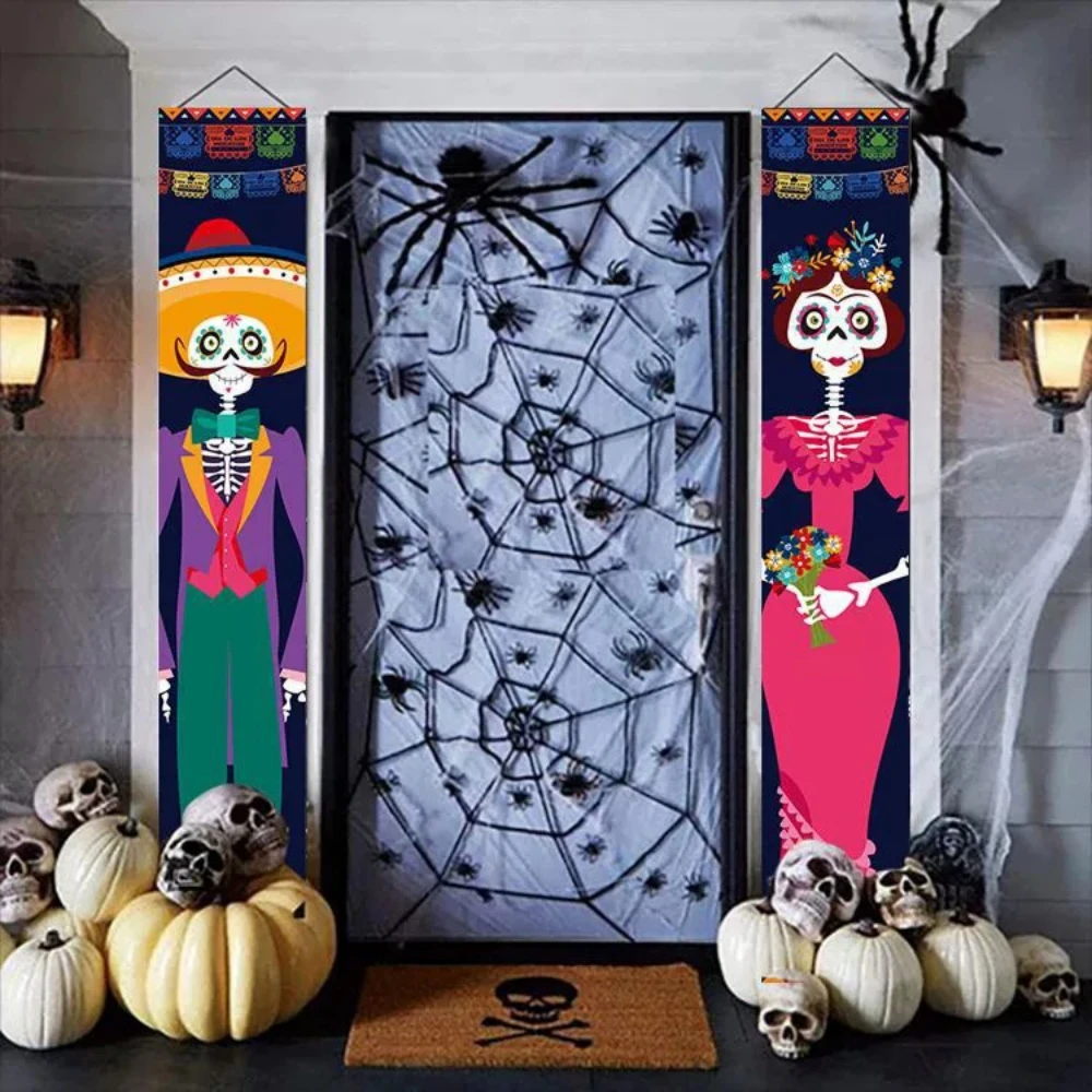 1 çift Cadılar Bayramı Beyit Afiş Ev Kapısı Kapı askı süsleri Sahne ölü Stil İskelet Dekorasyon Aksesuarları