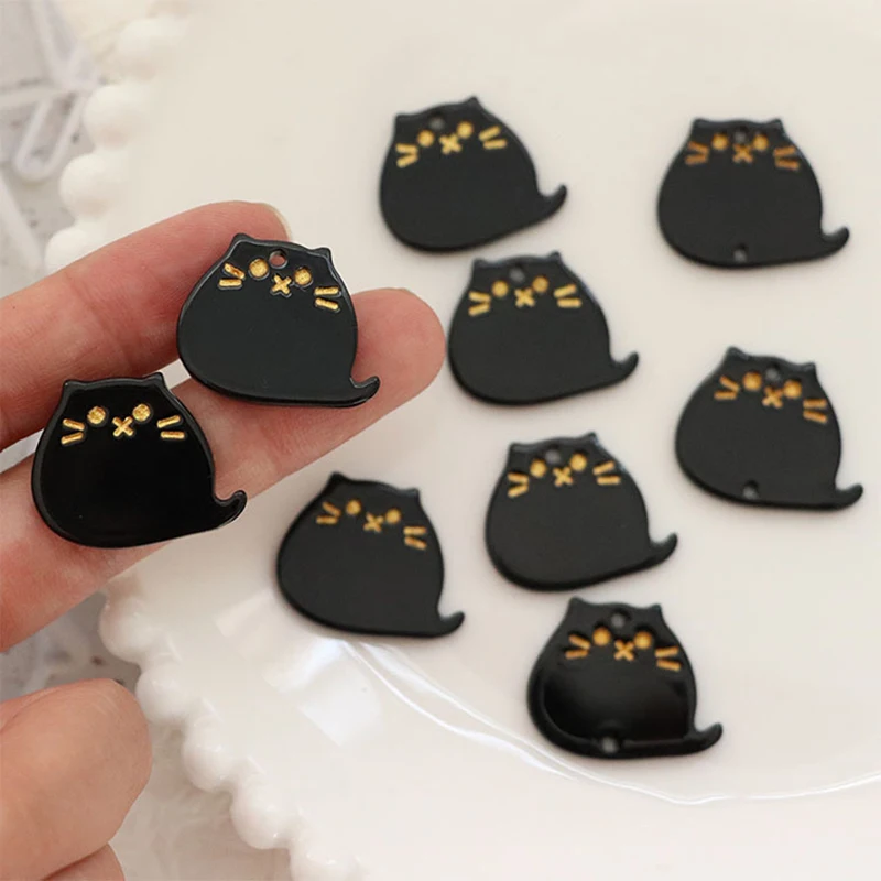 10 Adet 2*2.4 CM Siyah Akrilik Sevimli Karikatür Kedi Takılar DIY Yapımı İçin Küpe El Yapımı Takı Aksesuarları