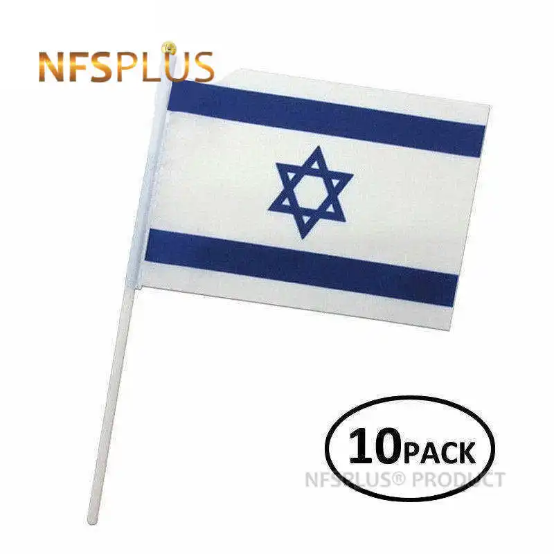 10 ADET/GRUP El İsrail Bayrakları Fransa 14x21cm Bayrak Afiş 30cm Uzunluk Plastik Bayrak Direği Dekorasyon Kutlama Geçit Spor