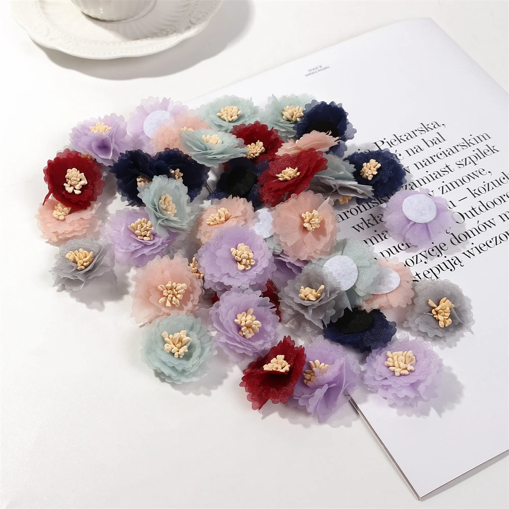 10 Adet Şifonyapay Çiçekler DIY Saç Klipleri Şapka düğün elbisesi Süslemeleri El Sanatları Firkete Korsaj Giyim Aksesuarları