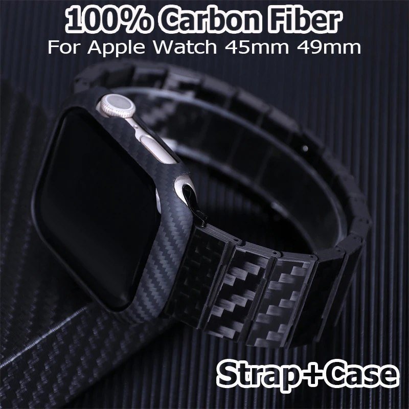100 % Karbon Fiber Kayış Kılıf Apple Ürünü için Ultra 49mm Bant Hafif Lüks Bilezik İwatch Serisi 8 7 45mm Koruyucu