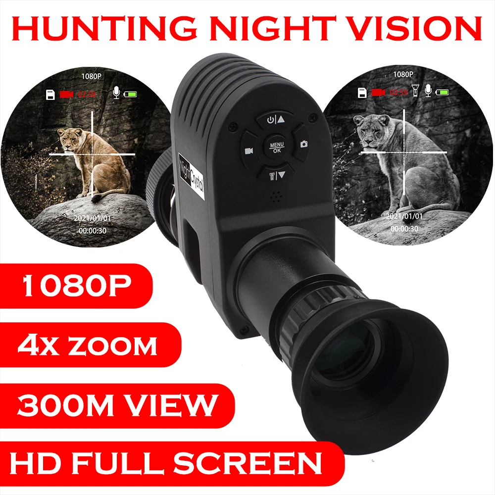 1080p Megaoreı4 Gece Görüş Tüfek Monoküler Optik Sight Klip Eki Avcılık Kamera 4x Zoom HD Tam Ekran Ekran