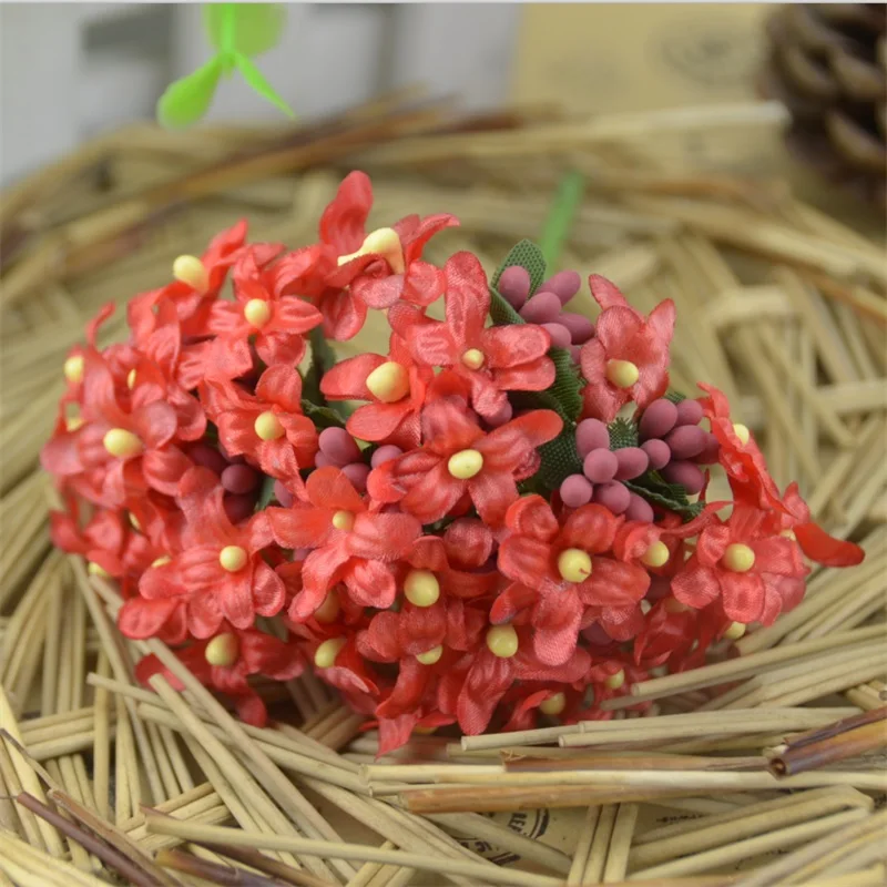 12 adet / grup Mini Yapay İpek Bebek Nefes Çiçek Buketi Masa DIY Scrapbooking Düğün Süslemeleri El Yapımı Garland Zanaat