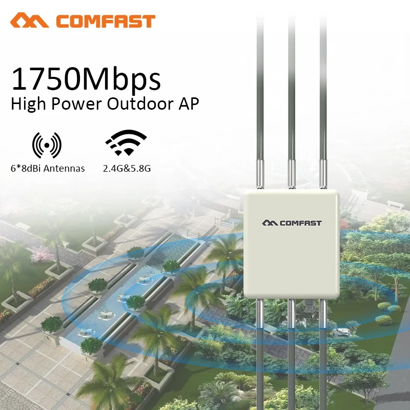 1750 M gigabit 360 derece kapak su geçirmez Açık AP WİFİ yönlendirici 5.8 Ghz çift bant Erişim Noktası 6 * 8dBi wifi antenler baz istasyonu