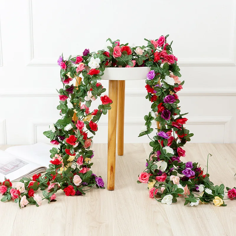 2.5 M Gül yapay çiçekler Noel düğün çelengi Ev Odası Dekorasyon ofis dekor Bahçe Kemer DIY Sahte Bitki Asma