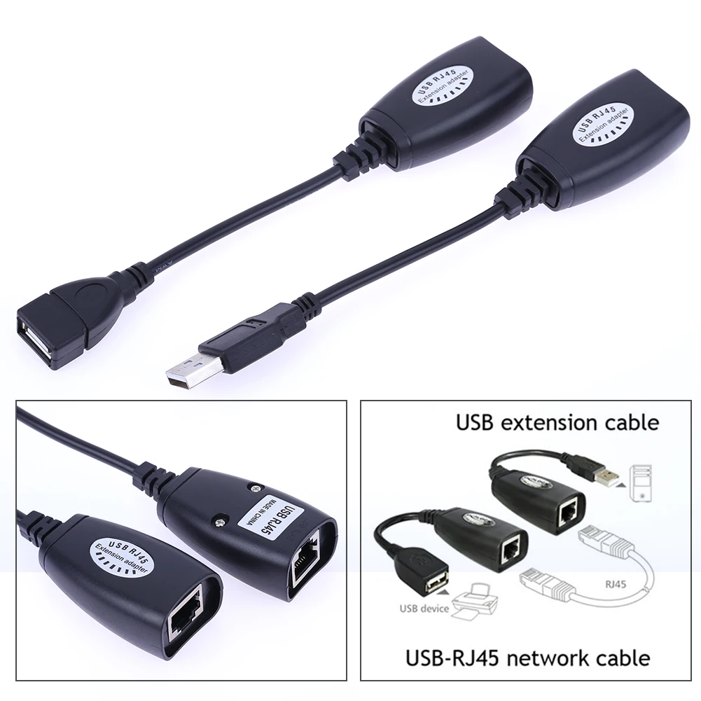 2 Adet USB RJ45 RJ 45 LAN Kablosu Uzatma Adaptörü Genişletici Cat5 RJ45 Cat6 Yama Kablosu Siyah Ağ Aksesuarları