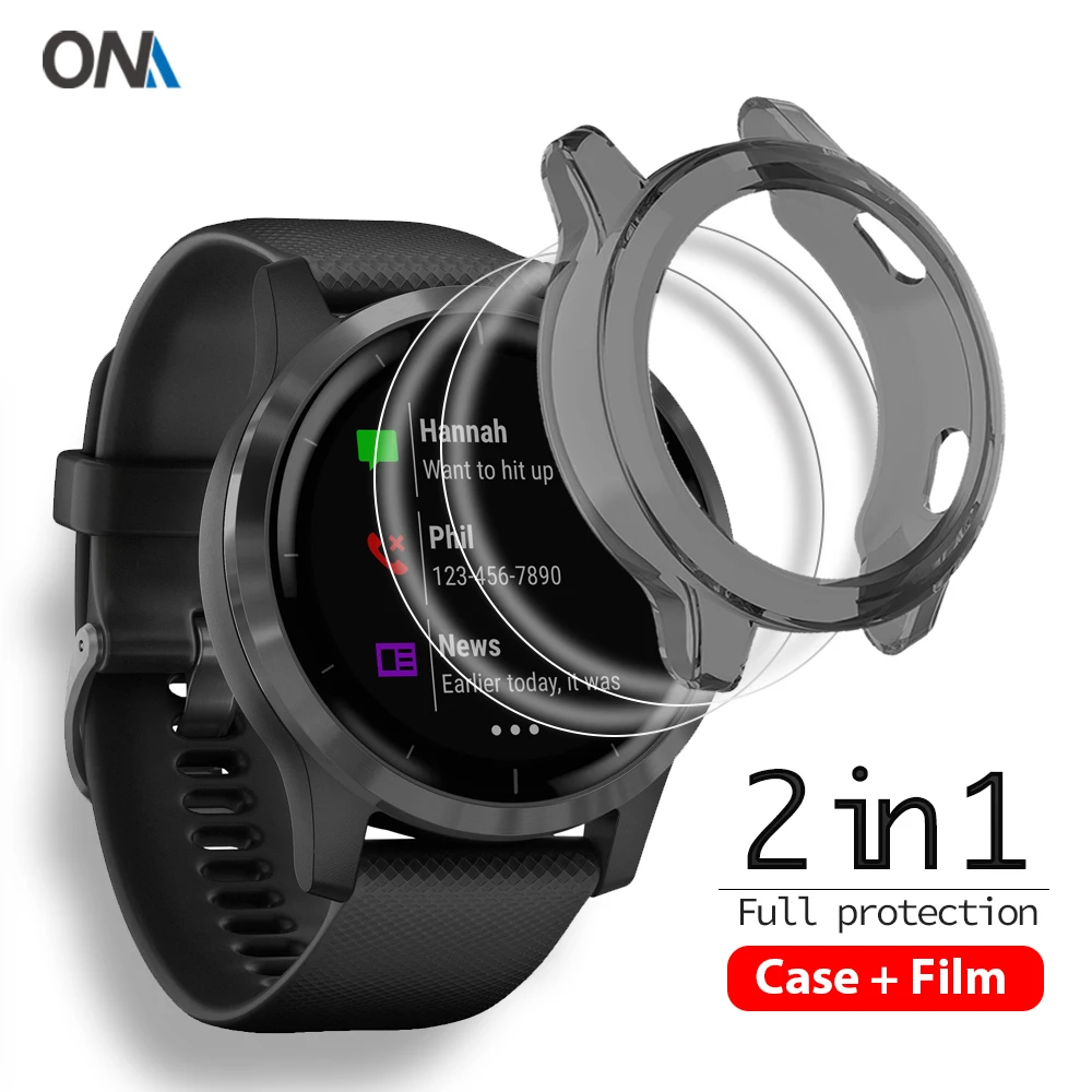 2-in-1 Koruyucu Kılıf + Ekran Koruyucu Garmin Vivoactive 3 için 4S Müzik Yumuşak TPU Koruyucu Kapak akıllı saat Film Cam Değil
