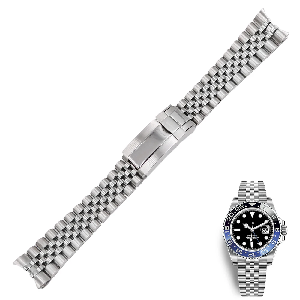 20 21mm Paslanmaz Çelik Yedek Bilek watchband Kayışı Bilezik Jubilee İstiridye Toka Rolex GMT Master II TARİH SADECE
