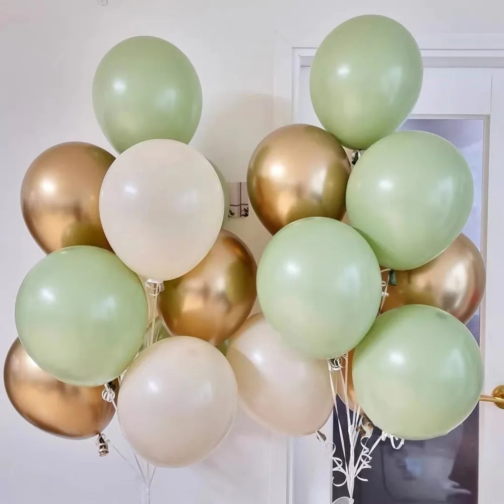 20 adet 10 inç Avokado Yeşil Lateks Balonlar Beyaz Konfeti Topları Orman Düğün Doğum günü Ev Dekorasyonu Bebek Duş Hava Globos