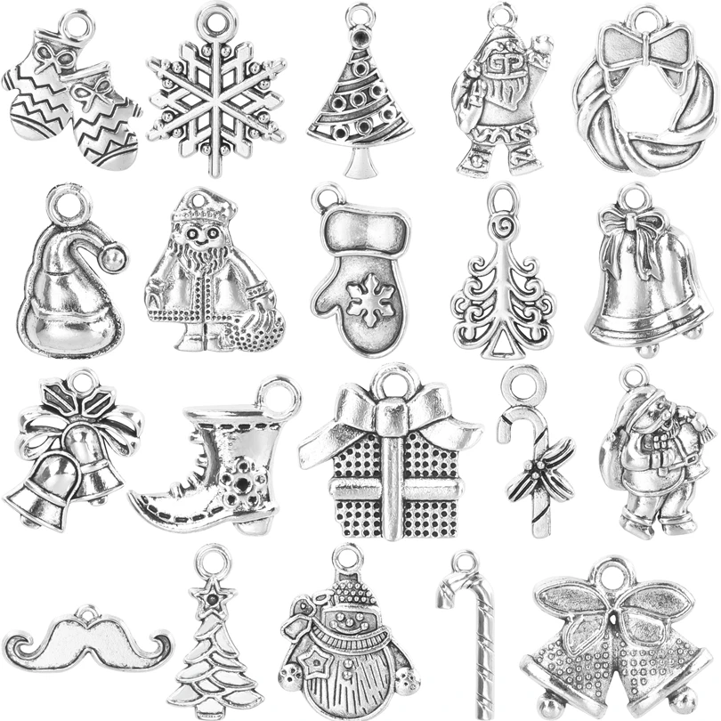 20 adet Mix Gümüş Renk Alaşım Noel Kolye Takı Yapımı İçin Charm Toplu Noel Baba Bells El Yapımı Anahtarlık Aksesuarları