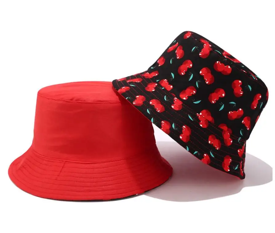 2019 İki Taraflı Geri Dönüşümlü Meyve kiraz kovası Şapka Erkekler Kadınlar için Balıkçı Şapka Panama Bob Şapka Yaz güneş şapkası
