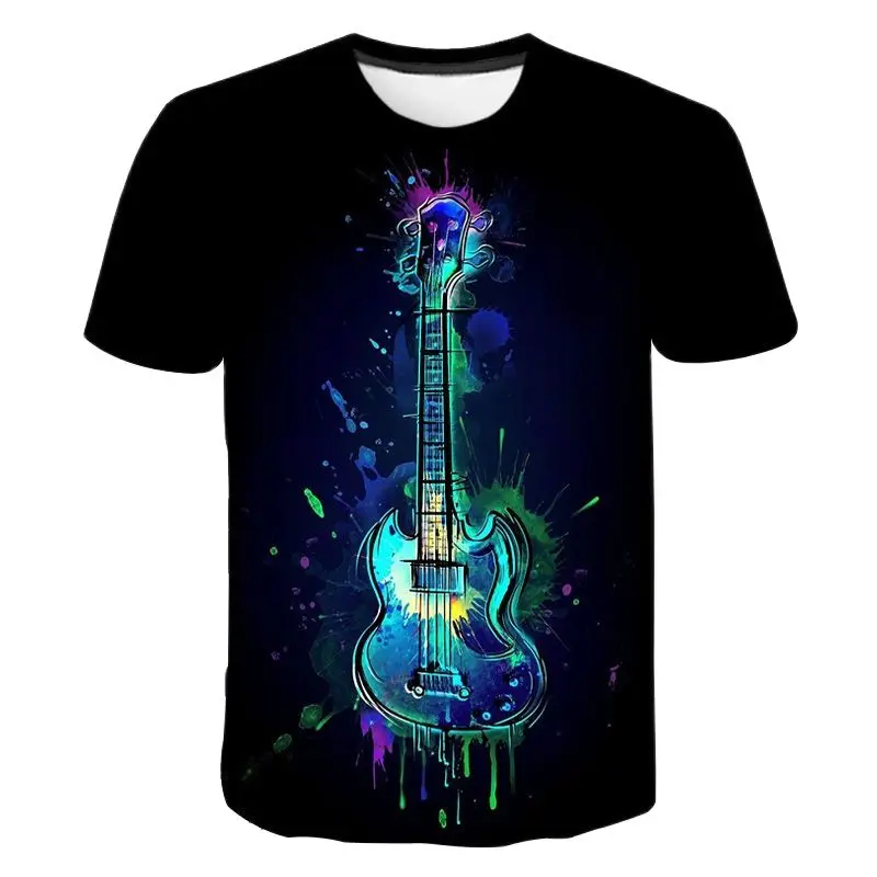 2021 Gitar Yeni Yaz 3D T Shirt Erkek Kız Çocuk Moda Rahat Kısa Kollu Erkek Kadın Çocuk baskılı tişört Serin Üstleri Tee