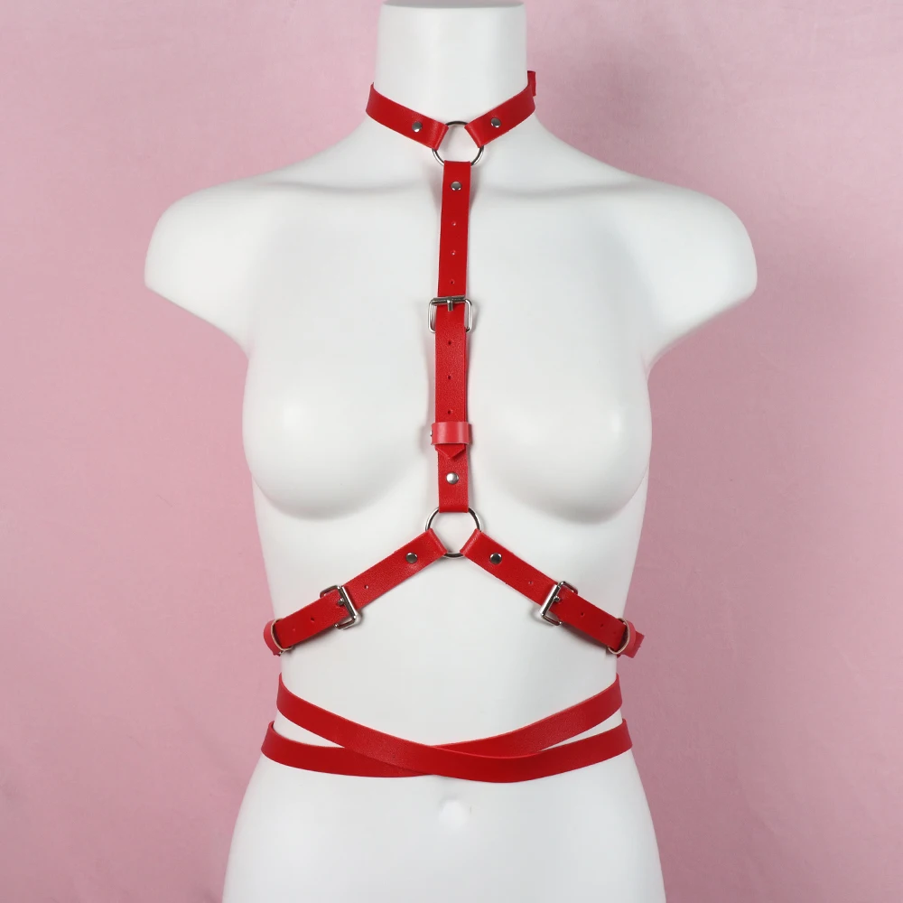 2021 Moda Harajuku Kadın Demeti Üst Kırmızı PU Deri kılıç kemeri Boyun Sling Vücut Esaret Kemer Moda Elbise İç Çamaşırı Aksesuarları