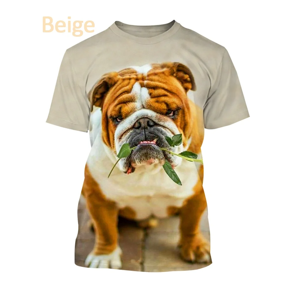 2022 Erkekler ve Kadınlar Yeni Yaz Moda Fransız Bulldog 3D Baskı T-Shirt ile Rahat Crewneck Hayvan Baskı