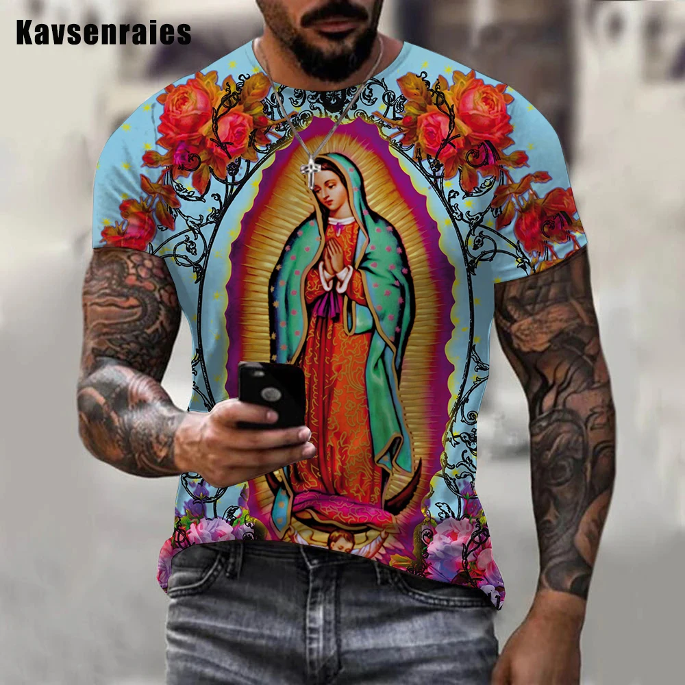 2022 Yaz Popüler Our Lady Guadalupe Meryem Katolik Baskılı 3D T-shirt Moda Harajuku Tees Tops