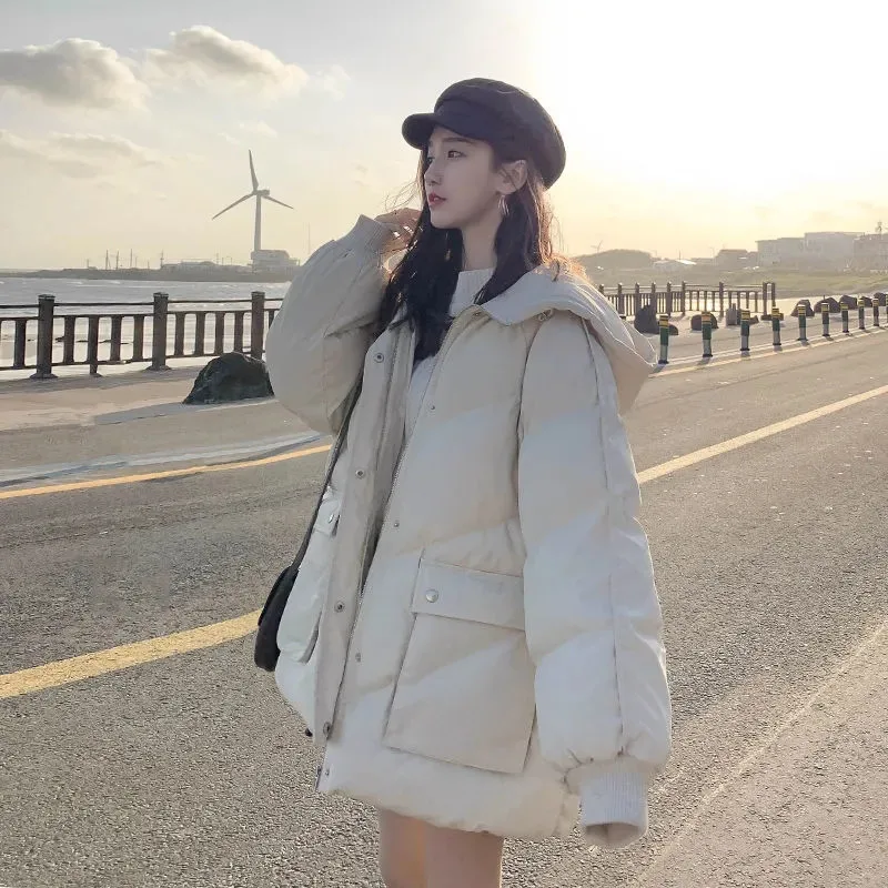 2022 Yeni Kış Ceket Kadın Parkas Kapşonlu Sıcak Palto Kadın Pamuk Yastıklı Ceketler Parka Kore Gevşek Ceket Dış Giyim