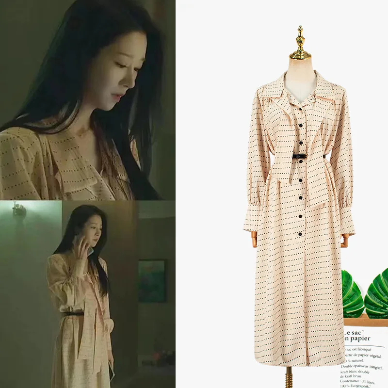 2022 Yeni Rahat Nokta Uzun Kollu Gömlek Elbiseler Kadınlar için Kore Drama TV Yıldızı papyon Elbise Kadın Yaz Bahar Parti Elbise
