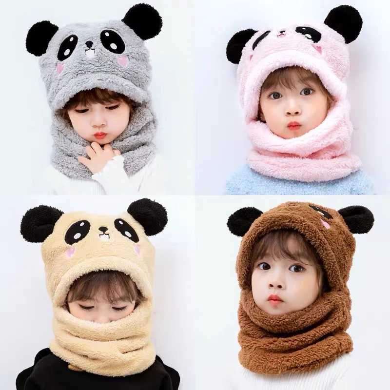 2022 Yeni Sonbahar ve Kış Sevimli Çocuk Karikatür Eşarp Şapka İki parçalı Çift Polar Sıcaklık Erkek Kız bebek Yetişkin Ebeveyn-çocuk çocuk Şapkaları