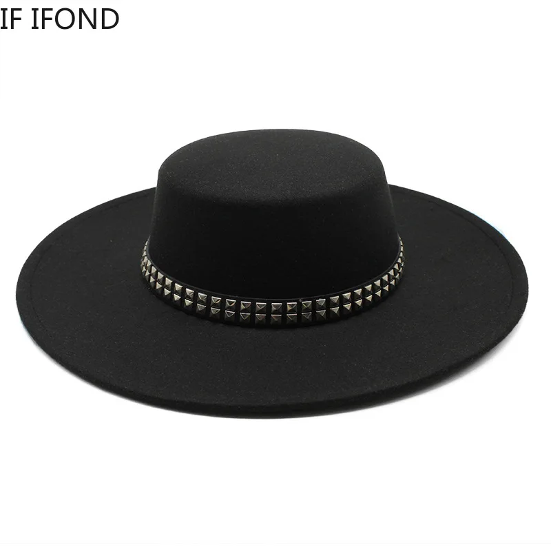 2022 Yüksek Kalite 10CM Geniş fötr şapka Şapka Vintage Klasik Yün Keçe Şapkalar Kemer Dekor Panama Siyah Resmi Elbise Şapka