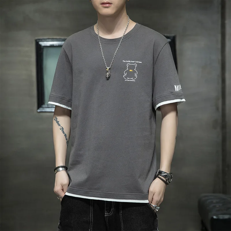 2023HOTT T-shirt erkek yaz 2021 yeni moda marka trend pamuk rahat yarım kollu giysiler gevşek Kore şefkatli