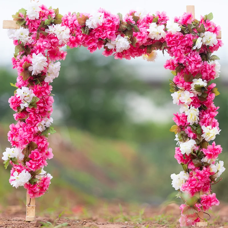 230 cm Ipek Yapay Kiraz Çiçeği Rattan Düğün Ziyafet Kemer Duvar Asılı Çelenk Dekorasyon Odası Bahçe Sahte Çiçek