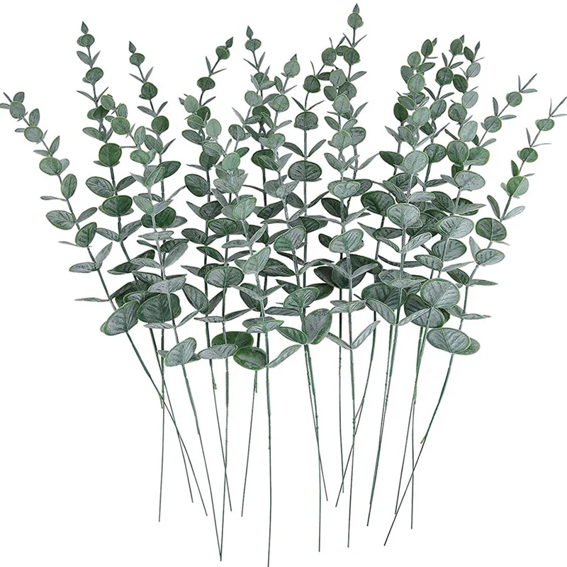 24 Adet Yapay Okaliptüs Yaprakları Kaynaklanıyor Gerçek Gri Yeşil Dalları Ev Ofis Düğün Ziyafet Çiçek Düzenleme