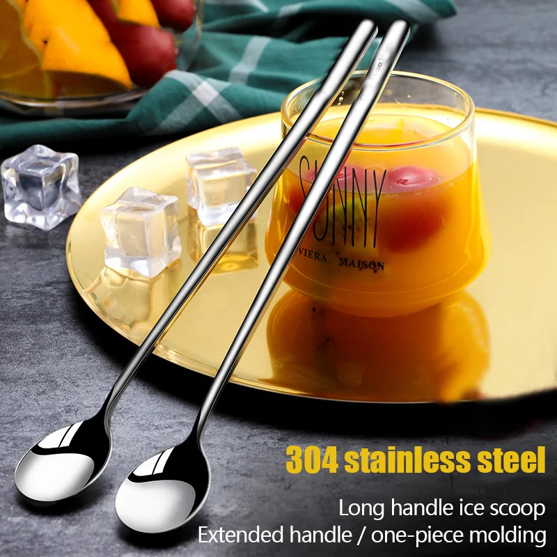 304 paslanmaz çelik çatal bıçak kaşık çay kaşığı tatlı kahve dondurma kaşığı mutfak aksesuarları bar aracı yeni uzun saplı