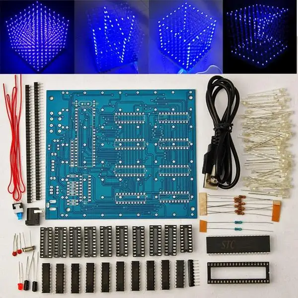 3D LED kare 8x8x8 LED Cu-be 3D ışık kare mavi LED elektronik DIY kiti temperli yeteneği yenilik haber 3mm led
