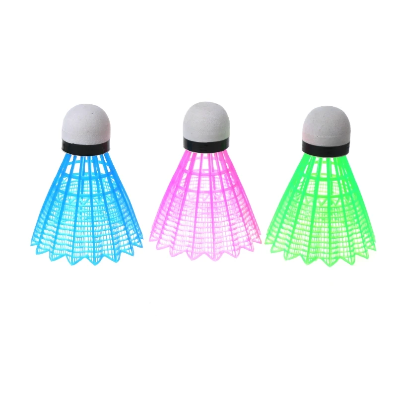 3pcs Aydınlık Badminton Koyu Gece Renkli Plastik Köpük Shuttlecocks Parlayan LED 