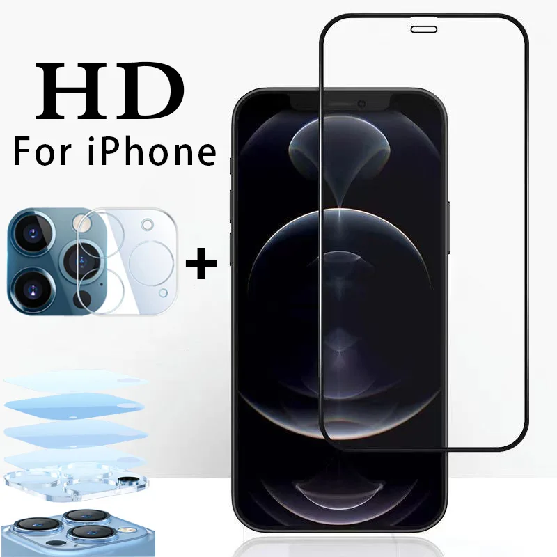 4 Adet Temperli Cam iPhone 13 11 12 Pro Ekran Koruyucular HD Cam Kapak Filmi 3D iPhone 14 Pro Max Kamera Lens Koruyucu