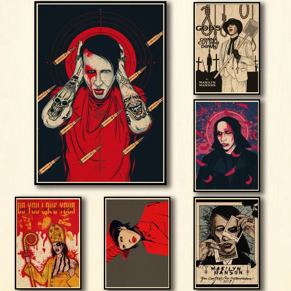 40 Tasarımlar Marilyn Manson Kraftpaper Poster Alternatif Soyut Sanat Boyama Komik Duvar Sticker için Kahve Evi Bar