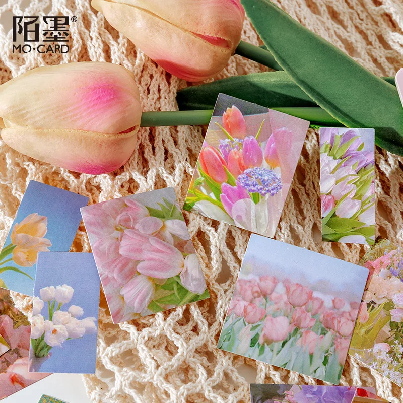 45 adet / grup nara'nın Bahar Manzara Çıkartmalar Kolaj Günlüğü Pembe Çiçek Laleler Çıkartmalar DIY Albümü Scrapbooking Kırtasiye Planlayıcısı