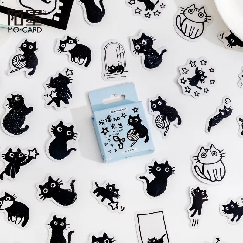 45 adet / kutu Kawaii Siyah Kedi Anime Dilek Çıkartmalar Dıy El Hesabı Günlüğü Albümü Scrapbooking Tasarımcı Dekoratif Çıkartmalar