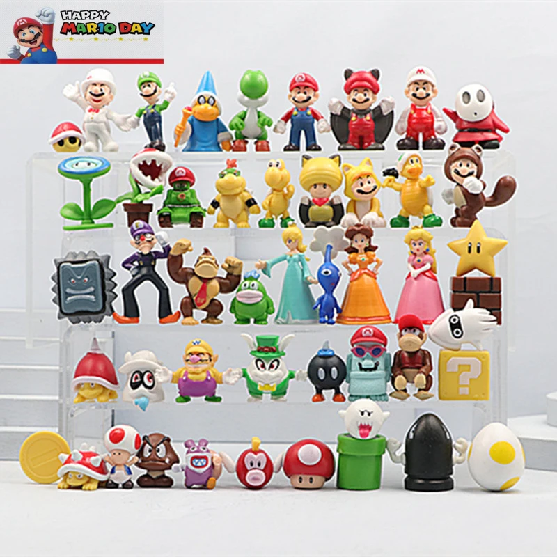 48 adet / takım Süper Mary Serisi Aksiyon Figürü Mario Bros Luigi Yoshi Eşek Kong Wario Anime Modeli Bebek Koleksiyonu Oyuncak Çocuk Hediye