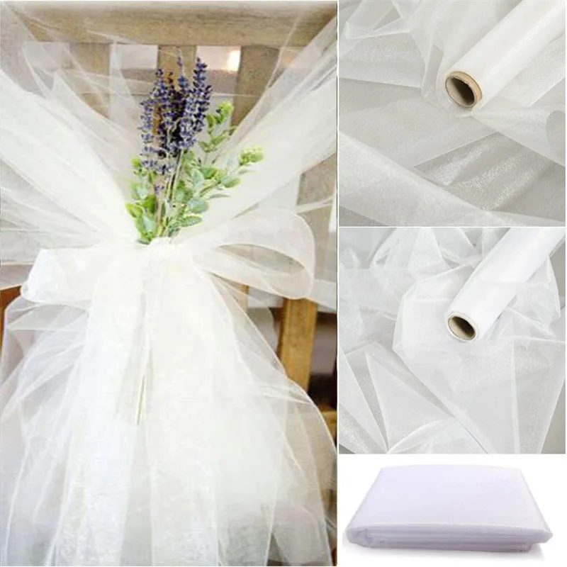 48cm x 5m Evlilik Kristal İplik Tül Rulo Şeffaf Düğün Zemin Dekorasyon Organze Kumaş Sandalye Kanat Masa Etek DIY Malzemeleri