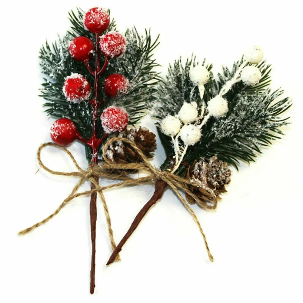 5 ADET PVC Sahte Kar Don Çam Dalı yapay çiçek Koni Berry Noel Süs Holly Noel ağaç dekor Aksesuar