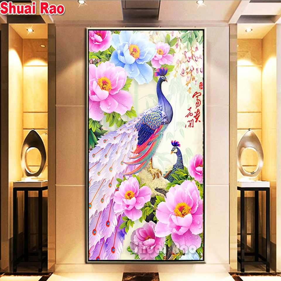 5 d Tavuskuşu şakayık çiçekleri tam kare yuvarlak matkap DİY büyük elmas boyama aile feng shui boyama 5d mozaik nakış satış