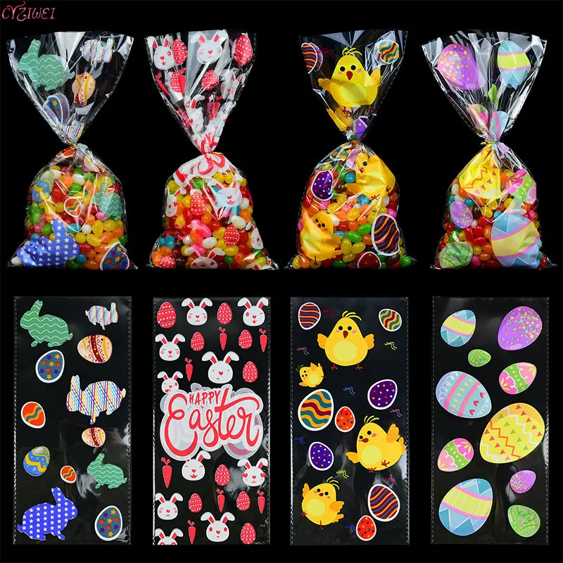 50 ADET Paskalya Şeker Kurabiye Kek Hediye Paketleme Torbaları Karikatür Hayvan Kuş/Yumurta/Tavşan plastik poşetler Paskalya Dekor Parti Malzemeleri