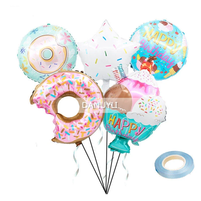 6 adet çörek şekli alüminyum film balon erkek kız doğum günü oyuncak hediye dondurma fincan balon doğum günü partisi dekorasyon Bebek duş