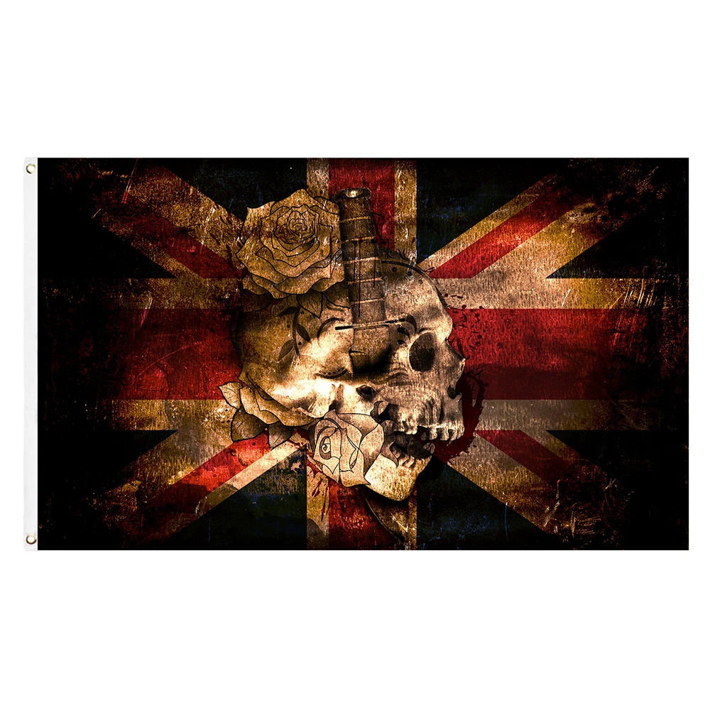 60x90 cm / 90x150 cm Birleşik Krallık İNGILTERE GBR Kafatası Çiçek Bayrak 2x3ft/3x5ft Retro Süslemeleri Banner