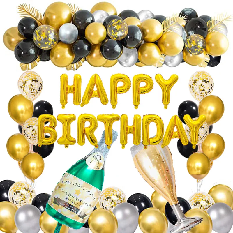79 adet Krom Altın Siyah Lateks konfeti balonları Yetişkin Erkek Kadın Mutlu Doğum Günü Partisi Süslemeleri Çocuklar 16 18 25 30 40 50 60 Yıl
