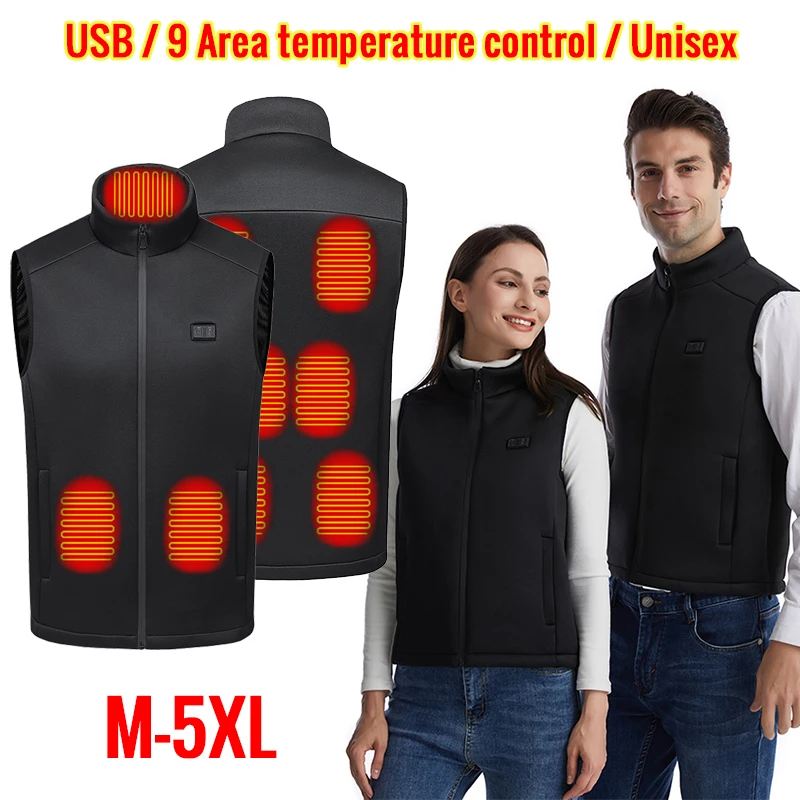 9 Alanlar ısıtmalı yelek erkekler kış USB elektrikli ısıtma ceket Unisex termal ceket açık avcı ceketi ısıtıcı yelek M-5XL