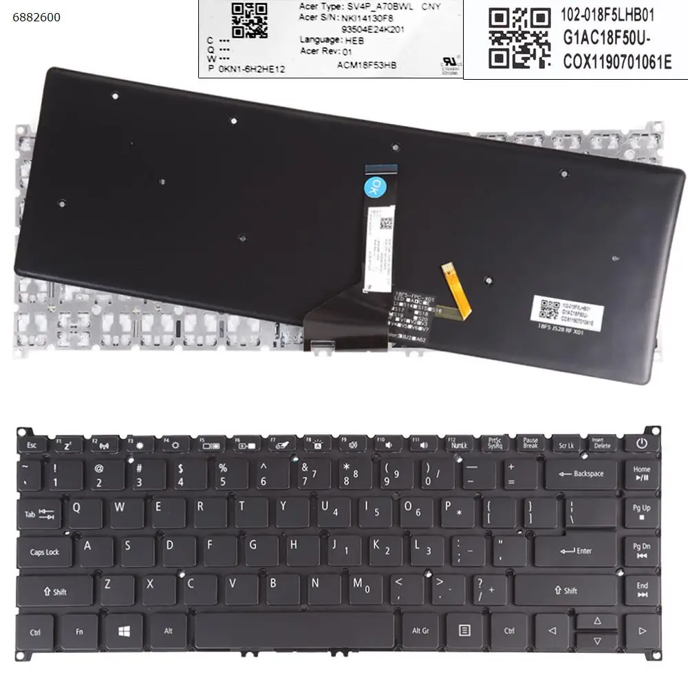ABD Dizüstü Klavye için Acer N17W3 SF514 - 52 SF514 - 51 SF515 - 51 SİYAH Arkadan Aydınlatmalı