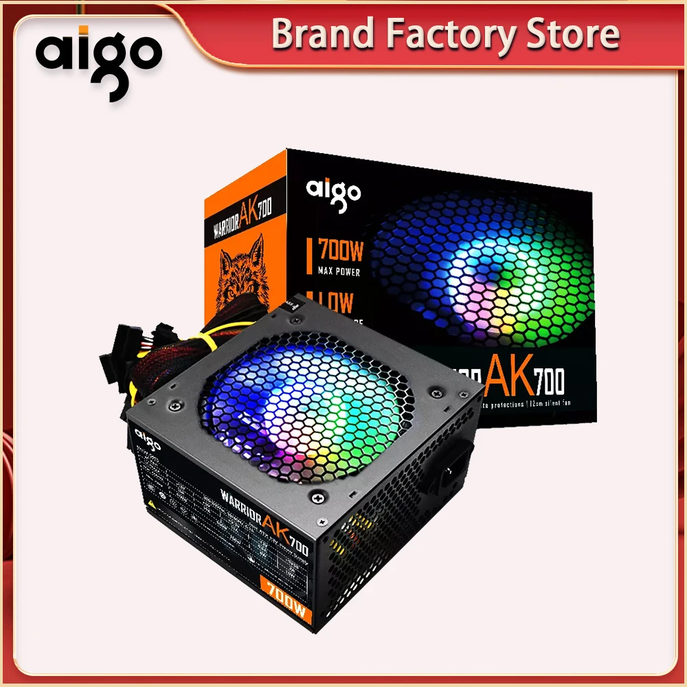 Aigo ak700 max 700 W PC Güç Kaynağı ünitesi Oyun Sessiz 120mm rgb Fan 24pin 12 V ATX BTC PSU Masaüstü bilgisayar Güç Kaynağı pc için