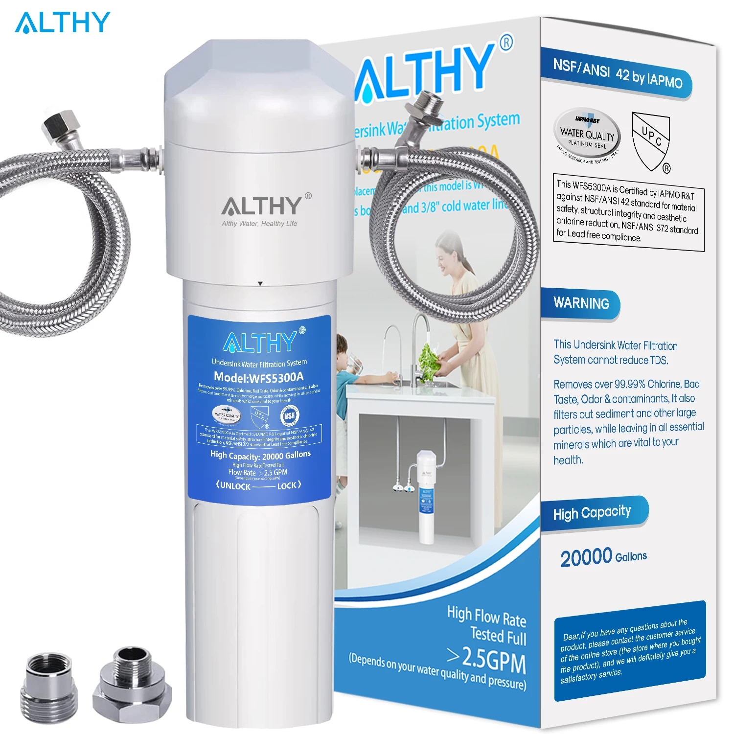 ALTHY Lavabo Altı İçme Suyu filtresi Arıtma-NSF / ANSI Sertifikalı Doğrudan Bağlantı Tezgah Altı İçme Suyu Filtrasyon Sistemi