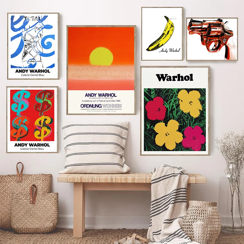 Andy Warhol Çiçekler Soyut Sanat Baskılar Günbatımı Vintage Sergi Posterler Yanmış Turuncu Duvar Sanatı Resimleri Tuval Boyama Dekor